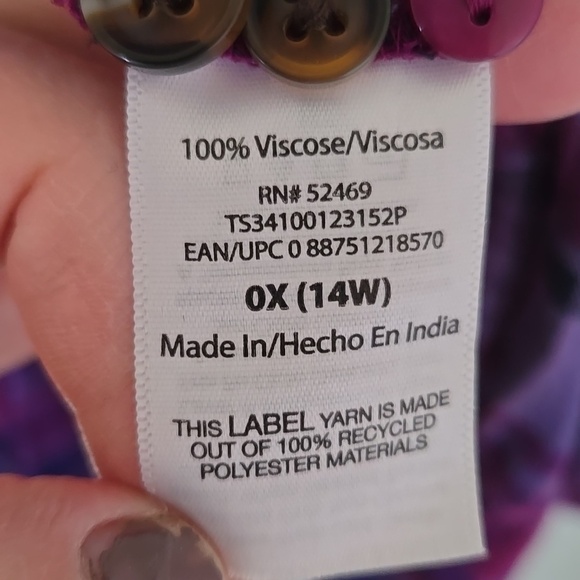 Terra & Sky | Purple Plaid Button Down Long Sleeve Shirt Size 0X - Picture 7 of 7